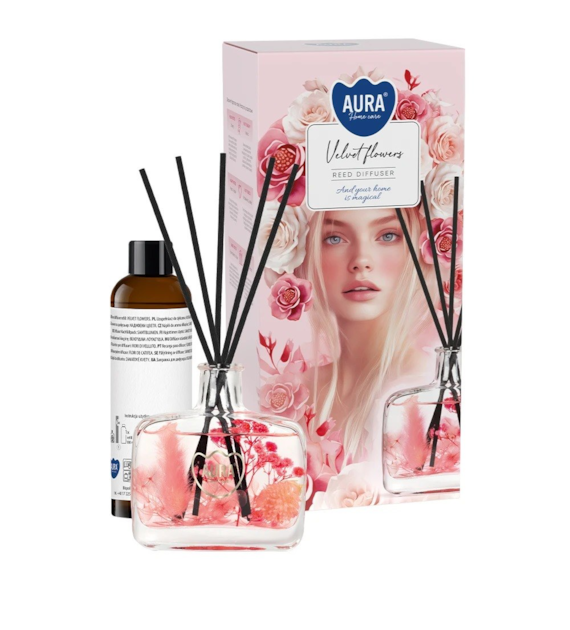 Dyfuzor zapachowy z suszonymi kwiatami patyczki Aksamitne Kwiaty 180ml (_6/1)