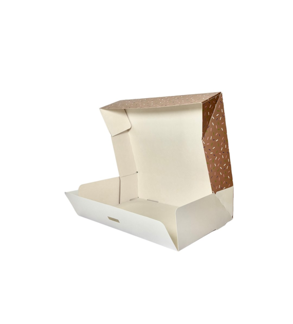 PUDEŁKO DO CIAST ZAMYKANE 310.220X80 PĄCZKI BEŻOWE (_/10x15/1)
