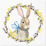 PAW Serwetka 3W 33x33cm Wielkanoc nadruk Zając Wianek (_/12/20)