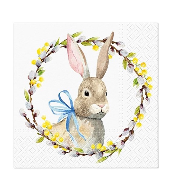 PAW Serwetka 3W 33x33cm Wielkanoc nadruk Zając Wianek (_/12/20)