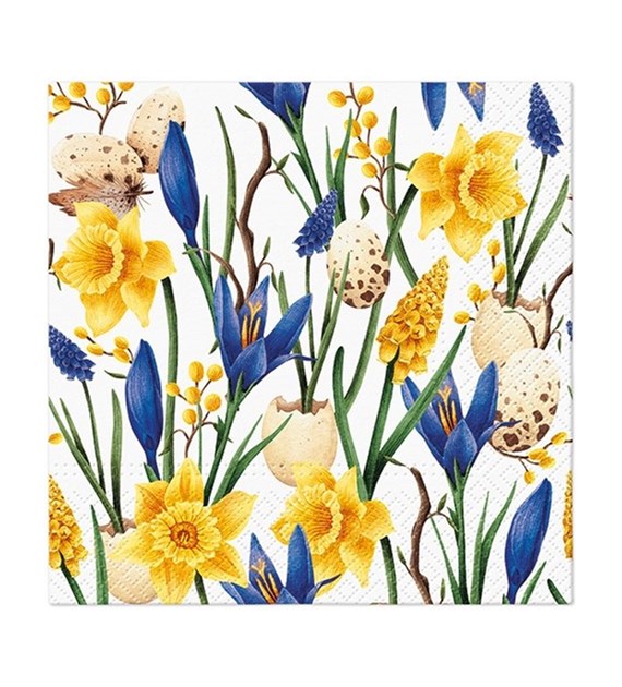 PAW Serwetka 3W 33x33cm Wielkanoc nadruk Żonkil i przepiórki (_/12/20)