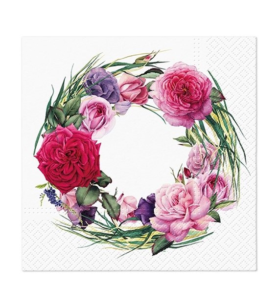 PAW Serwetka 3W 33x33cm nadruk Wianek Różowy (_/12/20)