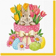PAW Serwetka 3W 33x33cm Wielkanoc nadruk Królik w doniczce (_/12/20)