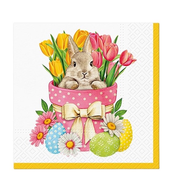 PAW Serwetka 3W 33x33cm Wielkanoc nadruk Królik w doniczce (_/12/20)