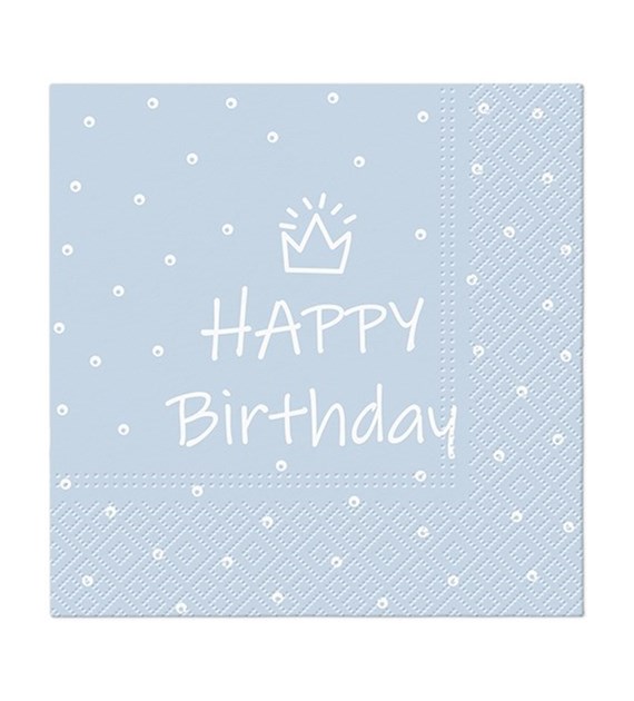 PAW Serwetka 3W 33x33cm NIEBIESKIE nadruk HAPPY BIRTHDAY (_/12/20)
