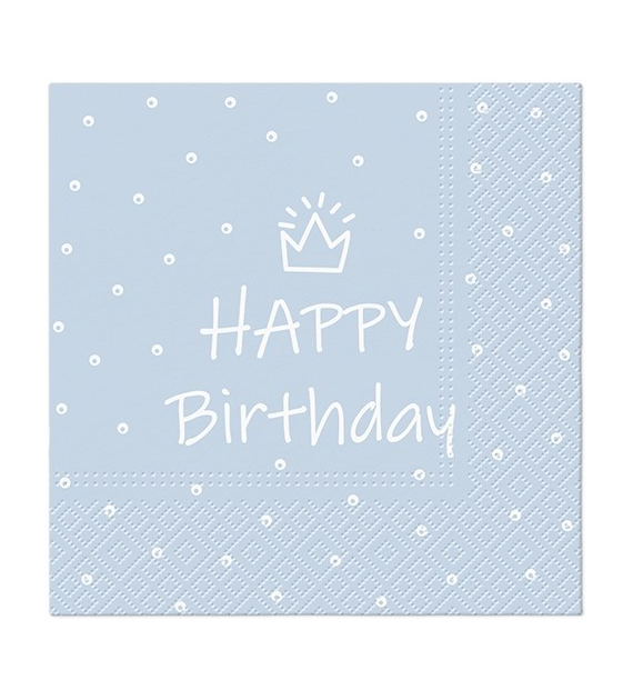 PAW Serwetka 3W 33x33cm niebieskie Nadruk Happy birthday (_/12/20)