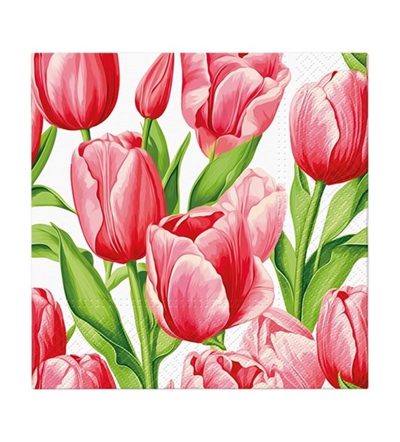 PAW Serwetka 3W 33x33cm nadruk Tulipany Różowe  (_/12/20)