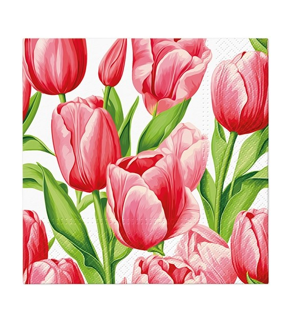PAW Serwetka 3W 33x33cm Nadruk tulipany różowe  (_/12/20)