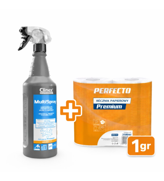 Promocja CLINEX MULTI SPRAY-MANGO 1L + Ręcznik Perfecto 3W 2rol
