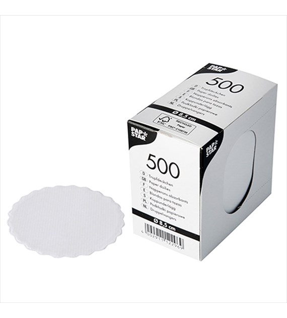 PODKŁADKI PAPIEROWE POD FILIŻANKI 8,5cm BIAŁE (_/20/500)