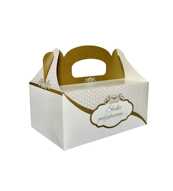 OZDOBNE PUDEŁKO NA CIASTO 19x14x9cm BIAŁO-ZŁOTE (_/50/1)
