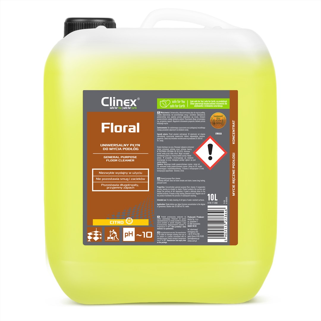 CLINEX FLORAL Uniwersalny płyn do mycia podłóg CITRO 10L (40/1/1)