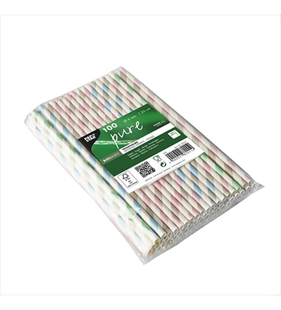 SŁOMKA PAPIEROWA 20cm fi6mm PASKI-MIX KOLOR PASTELOWE (880/10/100)