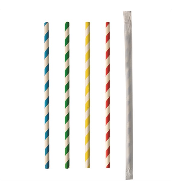 SŁOMKA PAPIEROWA 20cm fi6mm PASKI-MIX KOLOR POJEDYŃCZO PAKOWANE (600/10/100)