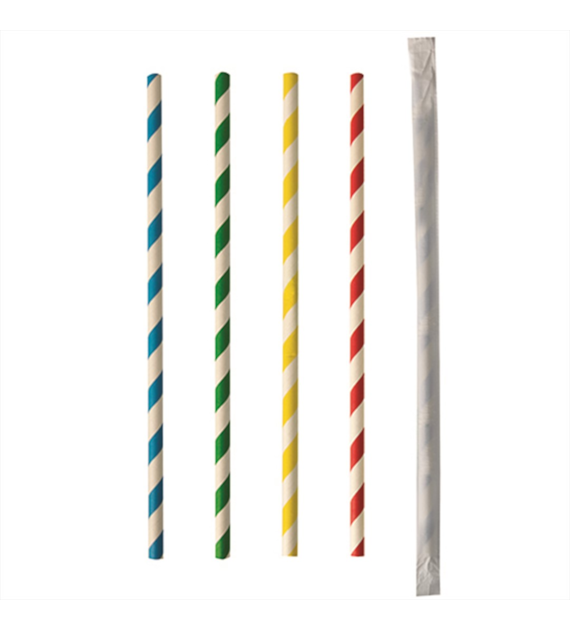 SŁOMKA PAPIEROWA 20cm fi6mm PASKI-MIX KOLOR POJEDYŃCZO PAKOWANE (600/10/100)