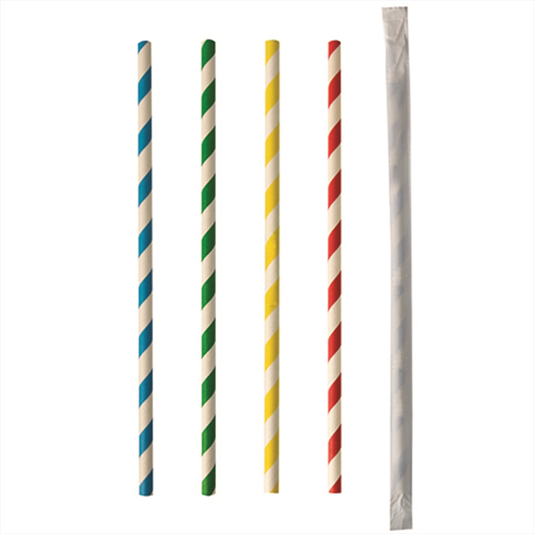 SŁOMKA PAPIEROWA 20cm fi6mm PASKI-MIX KOLOR POJEDYŃCZO PAKOWANE (600/10/100)