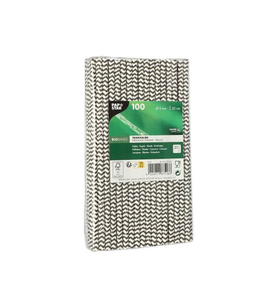 SŁOMKA PAPIEROWA 20cm fi6mm ZIG-ZAG BIAŁO-CZARNE (880/10/100)