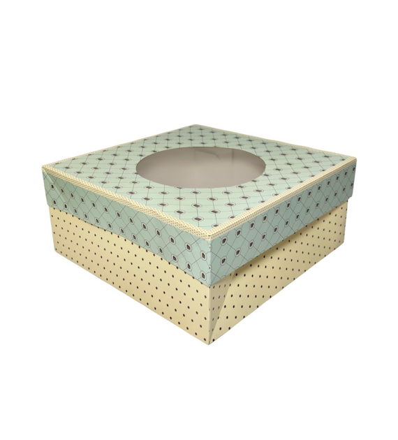 PUDEŁKO DO TORTÓW NADRUK Z OKNEM 32x32x14cm KOMPLET