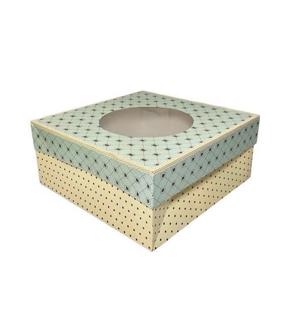 PUDEŁKO DO TORTÓW NADRUK Z OKNEM 32x32x14cm KOMPLET