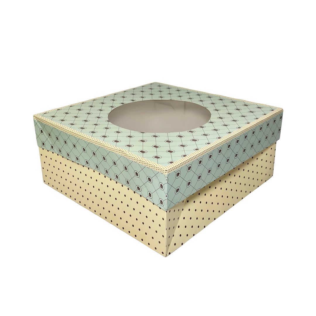 PUDEŁKO DO TORTÓW NADRUK Z OKNEM 32x32x14cm KOMPLET