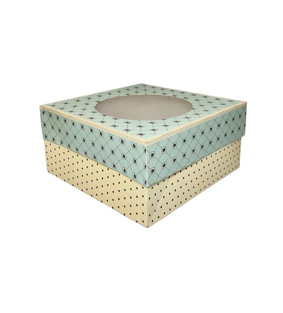 PUDEŁKO DO TORTÓW NADRUK Z OKNEM 28x28x14cm KOMPLET