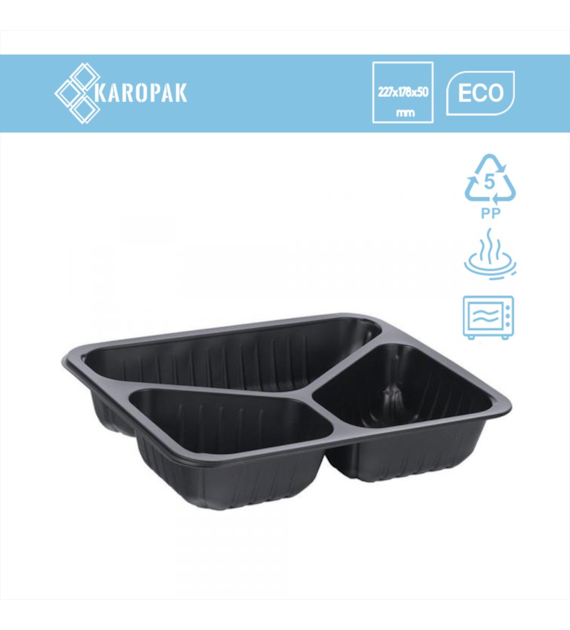 (REUSE) Pojemnik żebrowany D-9420RC 227x178x50 560/340/250ml trójdzielny CZARNY (42/4/80)