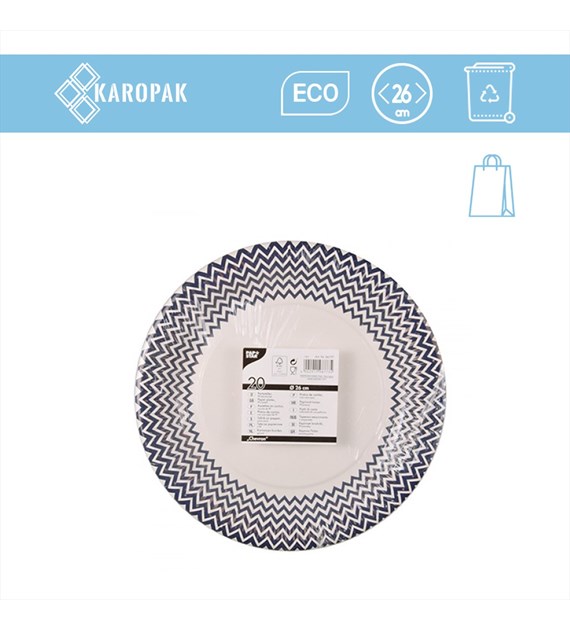 TALERZ PAPIEROWY 26CM NIEBIESKI `CHEVRON`(20SZT)