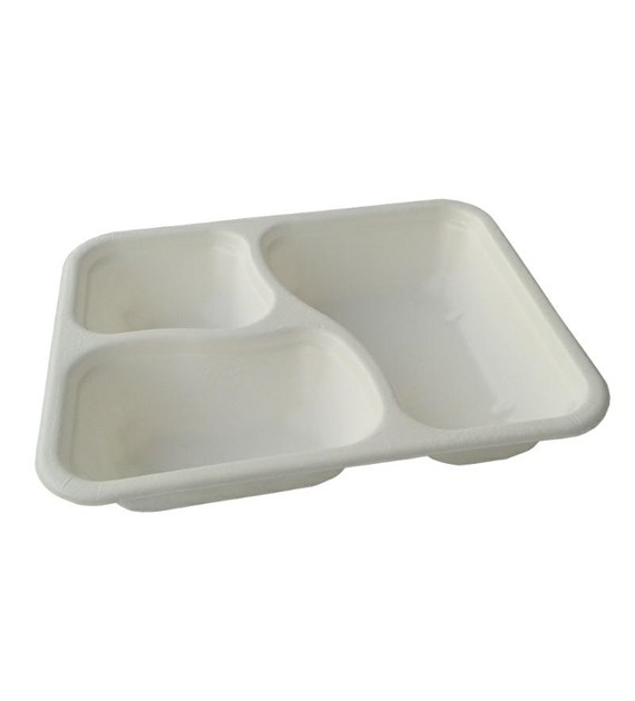 POJEMNIK OBIADOWY Z TRZCINY CUKROWEJ 227X178X45 TRÓJDZIELNY (125SZT) BIODEGRADOWALNY