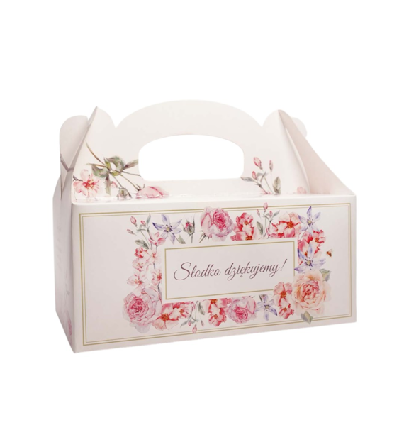 OZDOBNE PUDEŁKO NA CIASTO 19x14x9cm -RÓŻYCZKI-