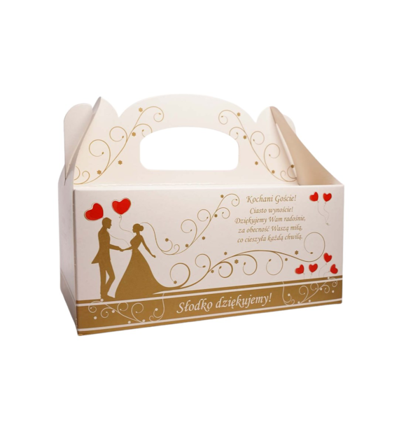 OZDOBNE PUDEŁKO NA CIASTO 19x14x9cm `MŁODA PARA` ZŁOTE