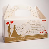 OZDOBNE PUDEŁKO NA CIASTO 19x14x9cm `MŁODA PARA` ZŁOTE