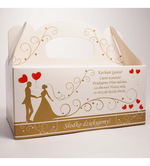 OZDOBNE PUDEŁKO NA CIASTO 19x14x9cm `MŁODA PARA` ZŁOTE