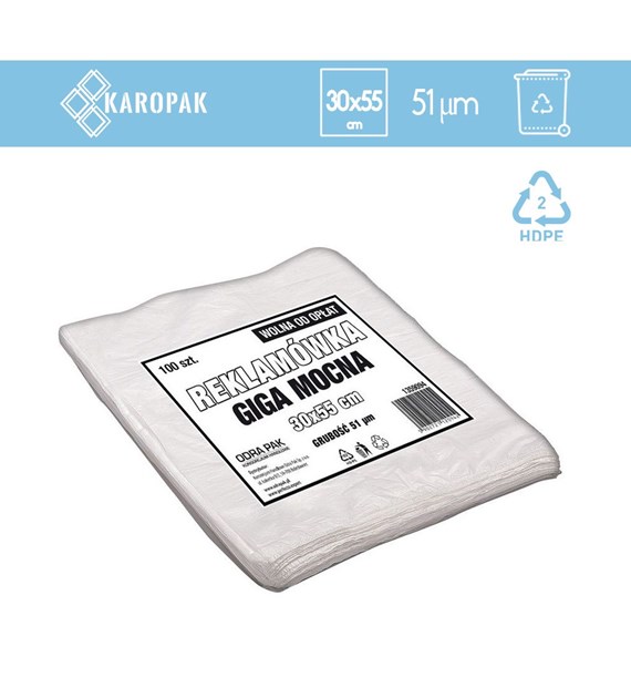 Reklamówki wielorazowe GIGA MOCNA 30/55 BIAŁE 51mic (55/5/100)