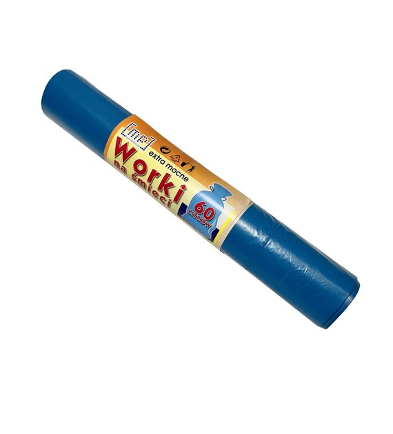 Worki na odpady 60L LDPE niebieskie ETYKIETA (_/40/15)