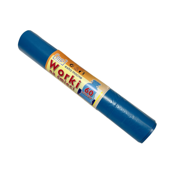 Worki na odpady 60L LDPE niebieskie ETYKIETA (_/40/15)