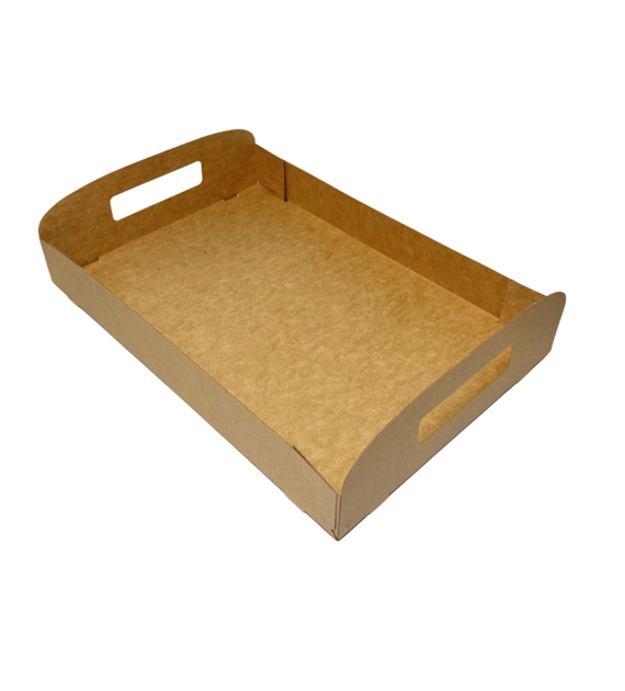 TACA TRANSPORTOWA CATERINGOWA DO PUDEŁKA Z OKNEM -LIŚĆ kraft 35x24x4,5 (_/10/10)