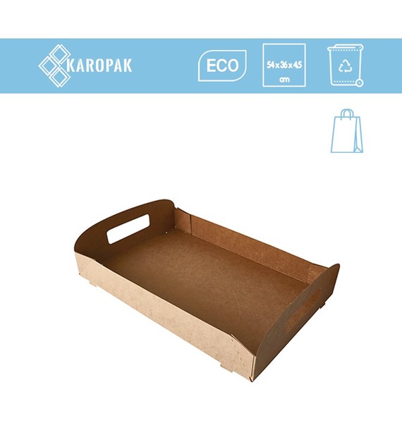 TACA TRANSPORTOWA CATERINGOWA DO PUDEŁKA Z OKNEM -LIŚĆ kraft 54x36x4,5 (_/6/10)