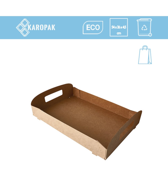 TACA TRANSPORTOWA CATERINGOWA DO PUDEŁKA Z OKNEM -LIŚĆ kraft 54x36x4,5 (_/6/10)