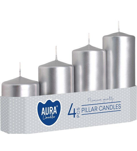 ŚWIECA WALEC SREBRNA 50mm ZESTAW (_/6/4)