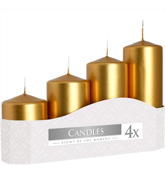 ŚWIECA WALEC ZŁOTY METALIC 50mm ZESTAW (_/6/4)
