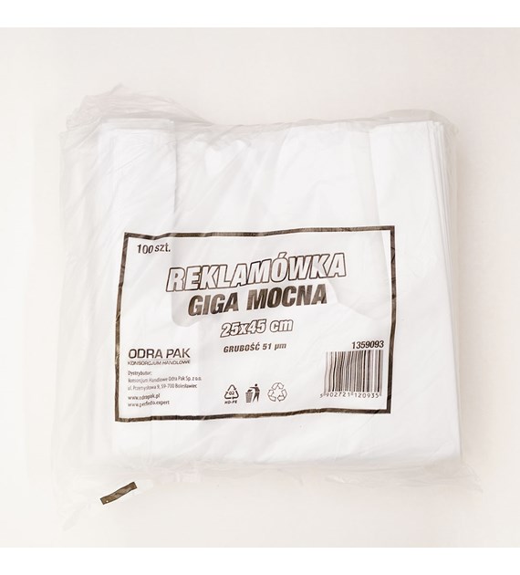 Reklamówki wielorazowe GIGA MOCNA 25/45 BIAŁE 51mic (100/5/100)