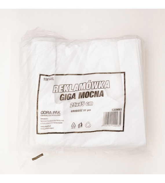 Reklamówki wielorazowe GIGA MOCNA 25/45 BIAŁE 51mic (100/5/100)