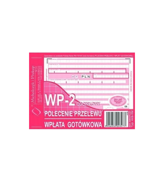 WP POLECENIE PRZELEWU WPŁATA GOT. A6