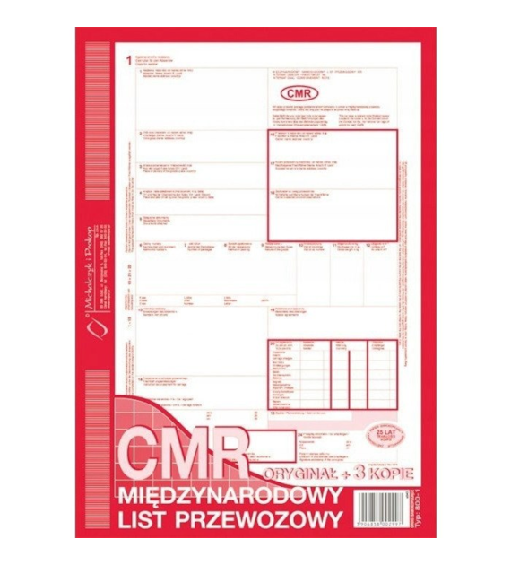 CMR A4 MIĘDZYNARODOWY LIST PRZEWOZOWY 1+3