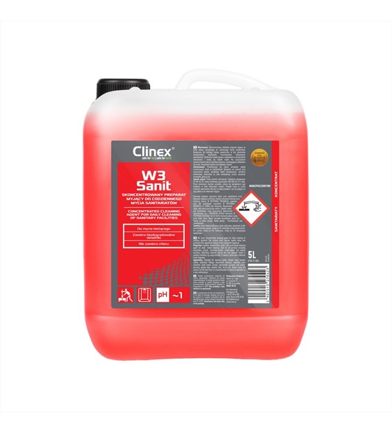 CLINEX W3 SANIT Skoncentrowany preparat myjący do codziennego mycia sanitariatów 5L (96/1/1)