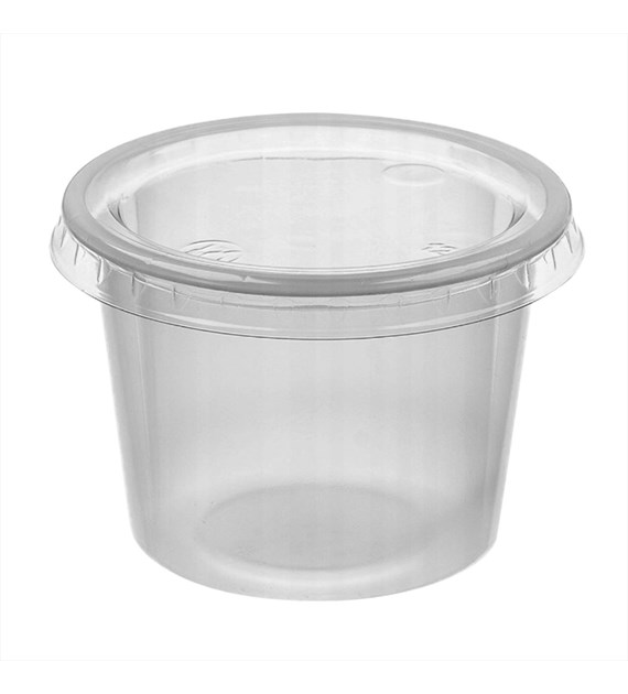 (REUSE) Pojemnik na sos PP TRANSPARENTNY fi67mm 100ml (27/20/100)