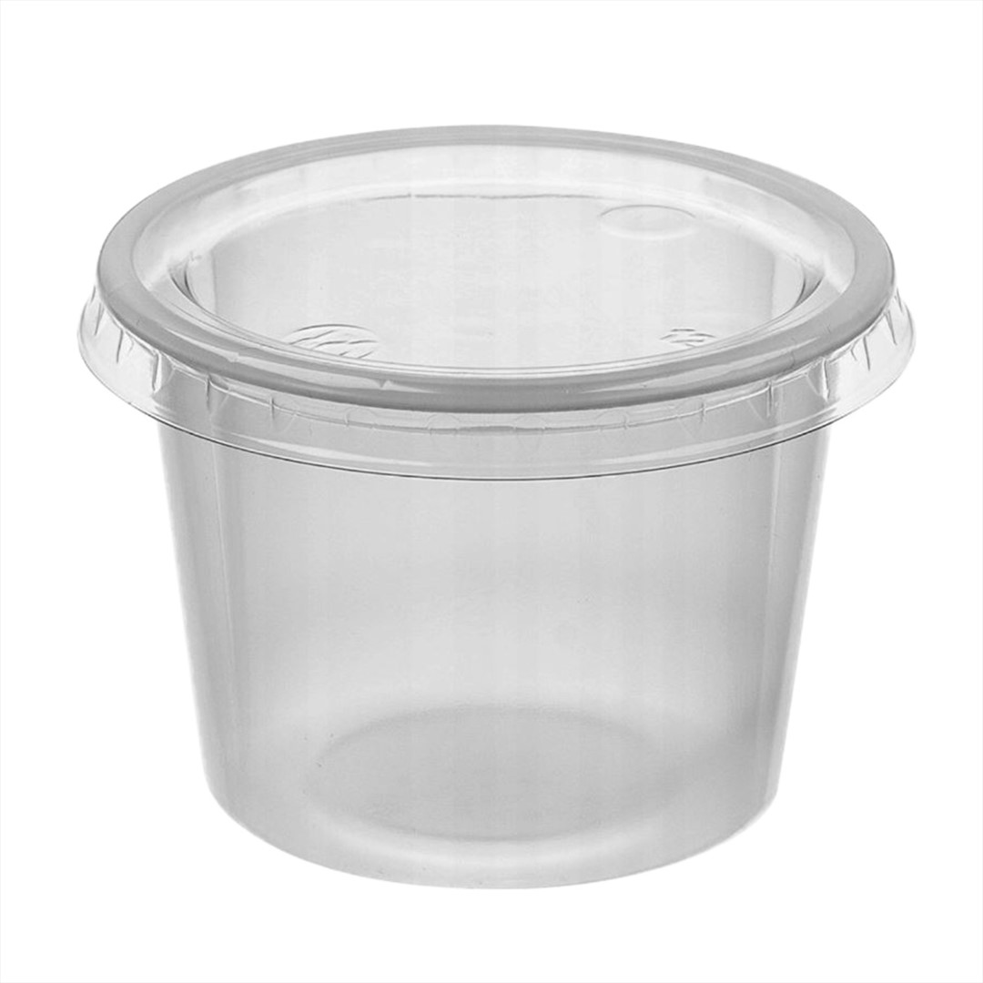 (REUSE) Pojemnik na sos PP TRANSPARENTNY fi67mm 100ml (27/20/100)