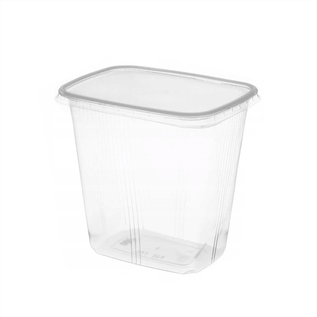 (REUSE) Pojemnik na surówkę prostokątny PP WYSOKI 500ml żebrowany (24/10/100)