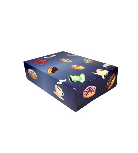 PUDEŁKO DO CIAST ZAMYKANE 310x220x80 PĄCZKI NIEBIESKIE (_/10x15/1)