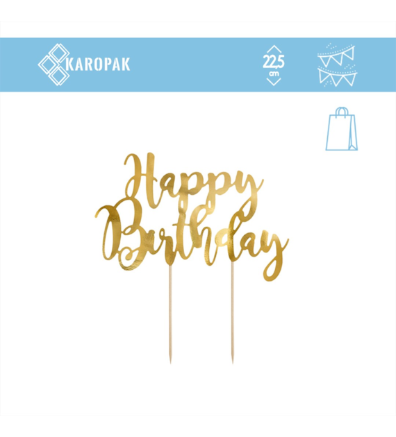 Topper na tort HAPPY BIRTHDAY ZŁOTY